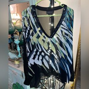 Lane Bryant Abstract Sequin Neck Blouse Sz 26/28